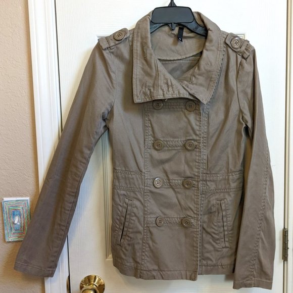 H&M Double Breasted Tan Khaki Field Jacket Utility Jacket Size Small - Picture 1 of 12